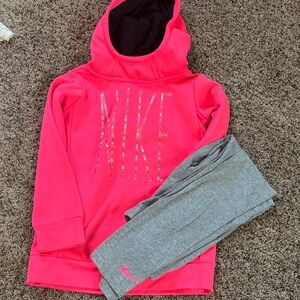 Nike Neon Pink Hoodie and Heather Gray Leggings